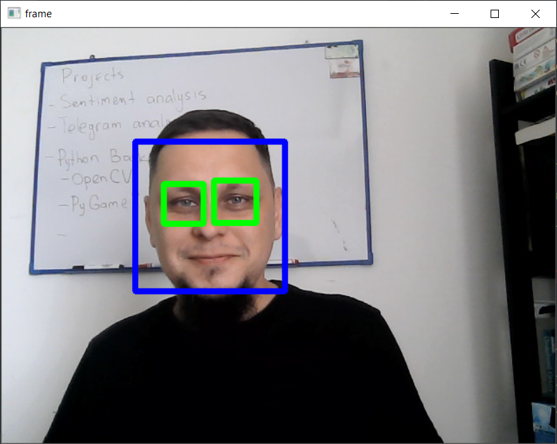 openCV yordamida videoda yuz va ko'zni aniqlash