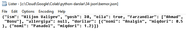 JSON fayl tarkibi
